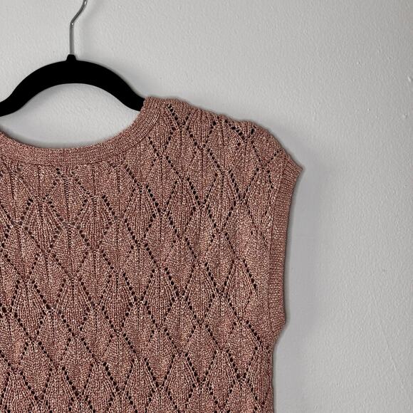 White House Black Market Dolman Sweater Rose Gold Sparkle Open Knit Size Small - Picture 9 of 13